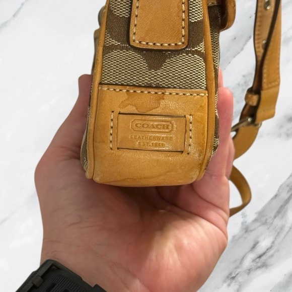 RESERVED for LuxHippieChic Coach Mini Field Shoulder Bag Tan Leather Trim Y2K - Picture 3 of 11